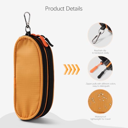 Double Eyeglasses Case Soft Portable Zipper Sunglasses Pouch with Keychain Clip for Men Women - color: Orange