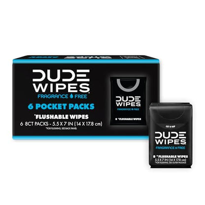 DUDE Wipes Unscented Pocket Packs - Travel Wipes - 6 Packs of 8 (48 Count) - On-The-Go Adult Flushable Wipes for Sensitive Skin - Infused with Vitamin E and Aloe - Septic and Sewer Safe - size: 8 Count (Pack of 6)
