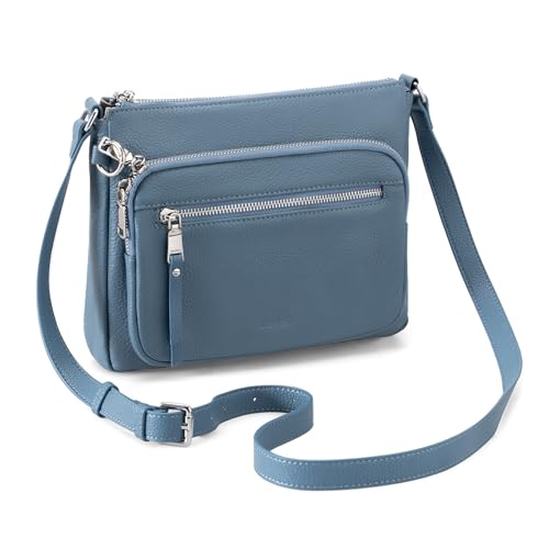 befen Anti Theft Genuine Leather Crossbody Bags for Women Handbags and Shoulder Basg with Built in Wallet RFID Leather Purse - color: Blue-aa