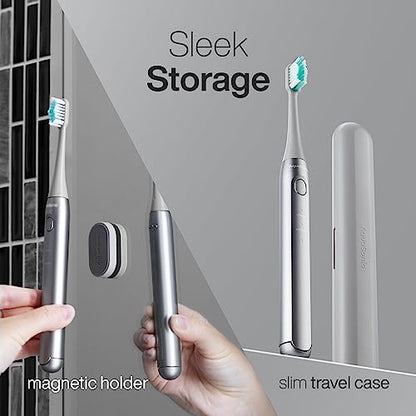 Aquasonic Icon ADA-Accepted Rechargeable Toothbrush | Magnetic Holder & Slim Travel Case | 2 Brushing Modes & Smart Timers | Gentle Micro-Vibrations (Stone) - color: Stone