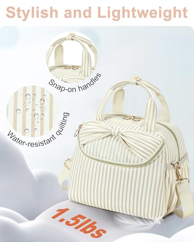 Bluboon Lunch Box for Women, Large Insulated Lunch Bag with Shoulder Strap, Adult Lunch Tote Teacher Nurse, Bow Lunch Cooler Gifts for Work Picnic Travel, Black (Brown White) - color: Brown White