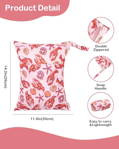 ALVA ALVABABY 2pcs Cloth Diaper Wet Dry Bags Waterproof Reusable with Two Zippered Pockets Travel Beach Pool Daycare Soiled Baby Items Yoga Gym Bag for Swimsuits or Wet Clothes 2LM23 - color: Lobsters and clownfish