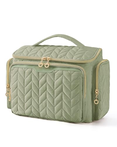 BAGSMART Travel Toiletry Bag, Large Wide-open Travel Bag for Toiletries, Makeup Cosmetic Travel Bag with Handle-Green - color: Green