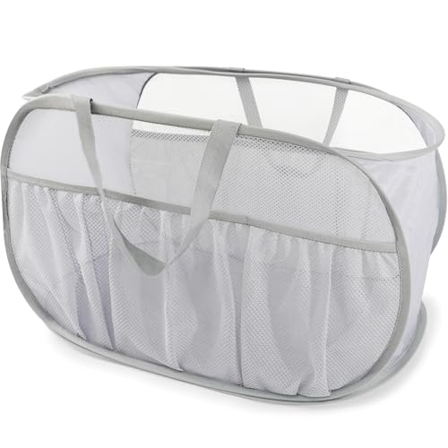 Collapsible Laundry Baskets, Upgrade Pop Up Laundry Hamper with Convenient Bags, Foldable Laundry Basket Mesh Light Weight, Easy to Carry Clothes Hampers for Laundry, Dorm, Toys, Travel Grey - color: Grey
