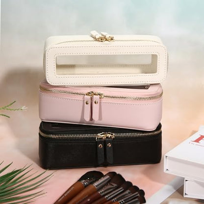 Aveniee Clear Makeup Brush Bag, Slim Brush Holder Cosmetic Case, Small Travel Toiletry Bag for Women, Thin Make up Bags with Zippers, Cute Travel Essentials Srorage Bag.Grey - color: Grey, style: Slim Elegance