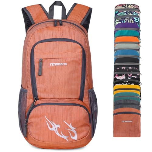 FENGDONG 35L Lightweight Foldable Waterproof Packable Travel Small Hiking Backpack Daypack for men women - color: A6- Dark Orange