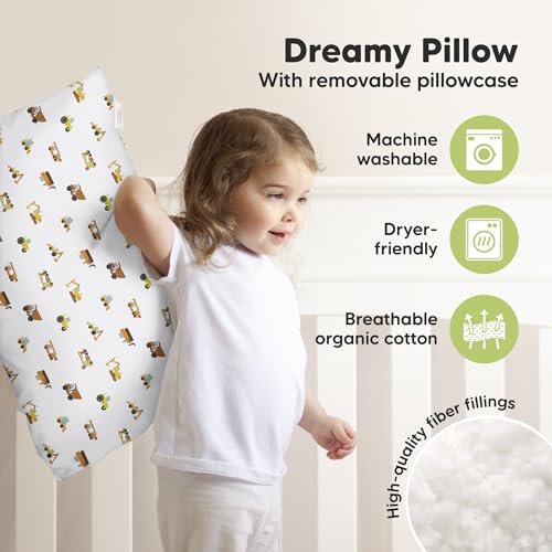 KeaBabies Organic Toddler Pillow with Pillowcase, Jumbo 14X20 - Soft Cotton Toddler Pillows for Sleeping - Machine Washable - Perfect for Travel, Toddler Bed Set (Construction) - color: Construction