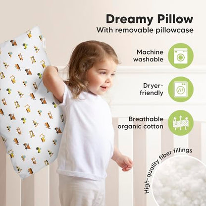 KeaBabies Organic Toddler Pillow with Pillowcase, Jumbo 14X20 - Soft Cotton Toddler Pillows for Sleeping - Machine Washable - Perfect for Travel, Toddler Bed Set (Construction) - color: Construction