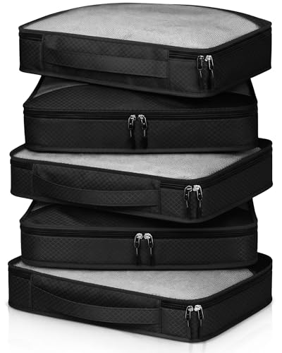 5 Pcs Packing Cubes for Suitcase Large Travel Cubes Carry on Luggage Organizer Bags for Clothes Accessories(L,Black) - color: Black, size: Large