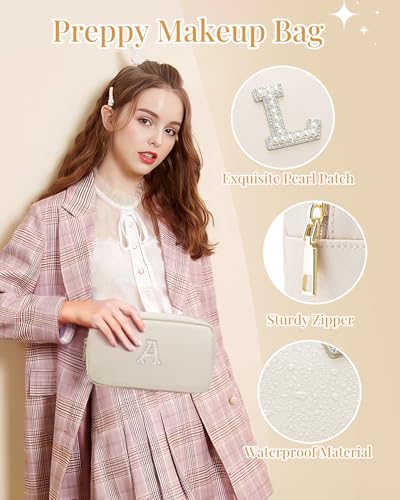 VLANDO Bridal Shower Gifts for Engagement Wedding PU Leather Makeup Bag Personalized Travel Toiletry Bag Travel Essentials for Women K - color: 03-White-K