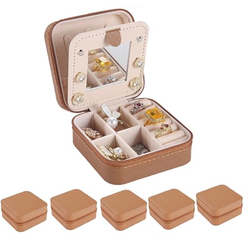 KElofoN Travel jewelry case Travel jewelry box Travel Jewelry Organizer Small Jewelry Organizer Box for Girls Women with Mirror (5-coffee) - color: 5-coffee