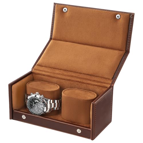 ProCase Watch Travel Case for Men & Women, 2 Slot Travel Watch Case with Soft Velvet Lining, Shockproof Watch Box Organizer, Fathers Day Gift, Birthday Valentines Gifts for Women -Chocolate
