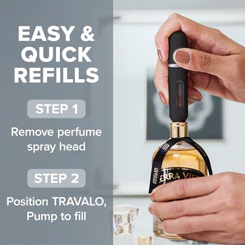 Travalo Classic HD Perfume Atomizer - Leak-Proof and TSA Approved for Air Travel - Reusable, Airtight, Easy-Fill Mini Pump Sprayer - Lightweight, Elegant Design w/Volume Window - Black 0.17oz - color: Black
