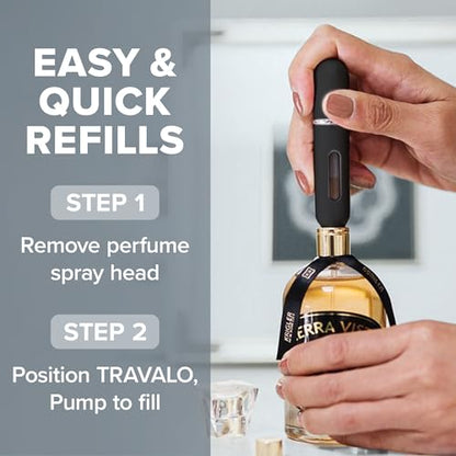 Travalo Classic HD Perfume Atomizer - Leak-Proof and TSA Approved for Air Travel - Reusable, Airtight, Easy-Fill Mini Pump Sprayer - Lightweight, Elegant Design w/Volume Window - Black 0.17oz - color: Black