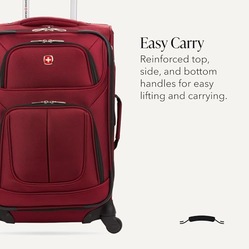 SwissGear Sion Softside Expandable Luggage – Carry-On Suitcase with 360 Degree Wheels & Retractable Handle – 21 Inch, Perfect for 1-3 Night Trips – Burgundy - color: Burgundy, size: Carry-On