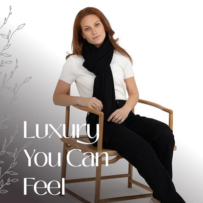 Velanio Cashmere 100% Cashmere Knitted Wrap Pashmina Shawl Extra Large Scarf Stole for Women Travel - color: Black