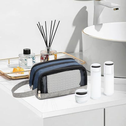 Yeiotsy Men's Travel Toiletry Bag – Small Dopp Kit with Mesh Pockets & 3 Compartments, Durable Shaving Organizer for Gym, Camping & Weekend Trips - color: Dark Blue