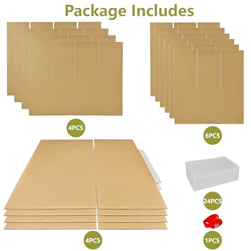 2 Sets Moving Boxes Packing Boxes Divider Kits,16 x 12 x 13 Inch Glassware Dish Packing Box Kitchen Moving Box Corrugate Dividers with 24 Pcs Foam Pouches,1 Pcs Tape Rolls with Dispenser - style: 2 Sets-one layer-16x12x13in