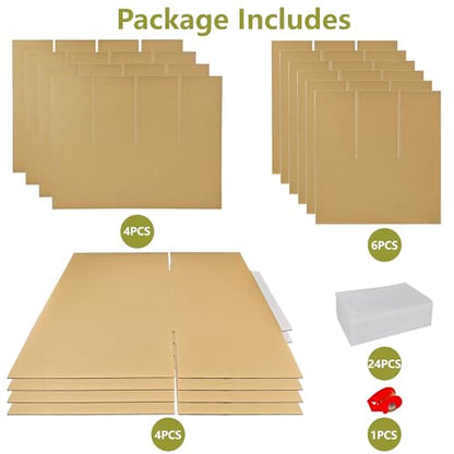 2 Sets Moving Boxes Packing Boxes Divider Kits,16 x 12 x 13 Inch Glassware Dish Packing Box Kitchen Moving Box Corrugate Dividers with 24 Pcs Foam Pouches,1 Pcs Tape Rolls with Dispenser - style: 2 Sets-one layer-16x12x13in