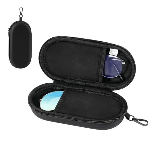 MoKo Double Eyeglass Case, Hard Shell Dual Glasses Case, Travel Sunglass Organizer with Zipper, Eyeglasses Storage Box - color: Black-oval