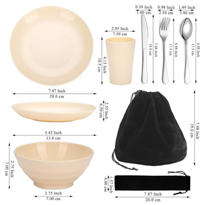 Kyraton Camping Utensils - Travel & Picnic Mess Kit, Silverware Set Includes Knife, Spoon, Fork, Cup, Bowl, Plate - Camping Essentials for 2 - color: B. 2 Person