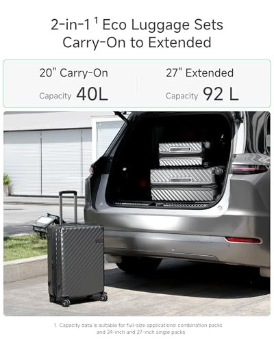 LUGGEX Luggage with Spinner Wheels, Polycarbonate Expandable Hard Shell Suitcase, 2 Piece Set, Charcoal Metallic - color: Charcoal Metallic, size: 2-Piece Set(20/28)