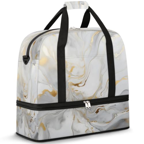 Travel Duffel Bag Gray White Marble Style Weekender Bag with Shoe Compartment Foldable Overnight Bags for Travel Sports Lightweight Gym Bags for Men Women - color: Gray White Marble Style