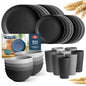 Teivio 32-Piece Kitchen Plastic Wheat Straw Dinnerware Set, Service for 8, Dinner Plates, Dessert Plate, Cereal Bowls, Cups, Unbreakable Colorful Plastic Outdoor Camping Dishes, Gray Ombre - color: Gray Ombre