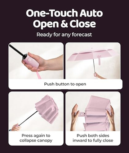 Repel Windproof Travel Umbrella - Compact & Withstands Winds up to 100MPH , Strongest Premium Auto Folding Umbrella for Rain and Sun - Durable, Light & Portable for Women & Men , Fits Backpack & Cars - color: Pastel Pink