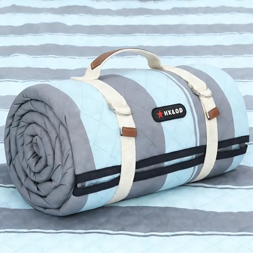 HX&OD Extra Large Picnic Outdoor Blanket, 80”x60” Waterproof Picnic Mat Foldable Camping Blanket Portable with Carry Strap for Beach Mat Outdoor Camping Party(Grey&Green) - color: Grey&green, size: 80 x 60 inches
