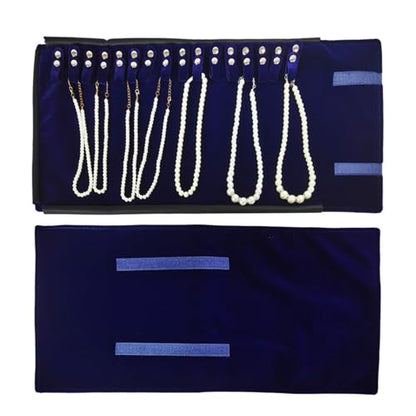 Velet Travel Jewelry Case Roll Bag Organizer for Necklace Bracelet Black Gray Velvet (Blue) - color: Blue