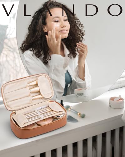 Vlando Travel Makeup Bag,Small Makeup Bag for Women,Gifts for Women Girls, Makeup Pouch Purse Travel Essentials Toiletries-Brown - color: 01-Brown