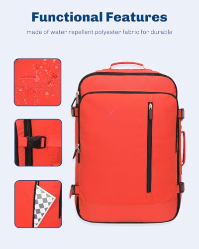 Hynes Eagle Carry on Backpack 38L Large Travel Backpack for Women Flight Approved Weekender Bag Laptop Backpack Men 15 inches Orange - color: Orange