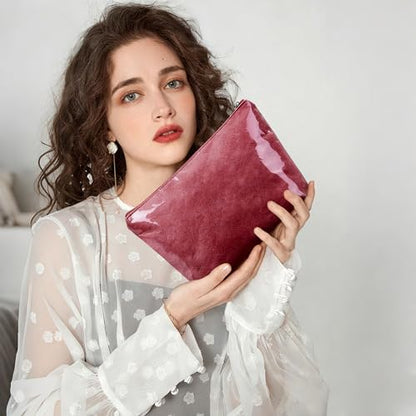 WLLWOO PVC Waterproof Makeup Bag Kraft Paper Cosmetic Bag Travel Toiletry Zipper Pouch Organizer for Women Purse - color: PVC-Burgundy