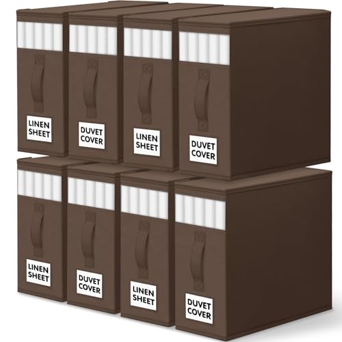 WOWBOX Sheet Organizers and Storage,Closet Bed Sheet Organizer Under Bed Storage and Organization with Label Cards & Clear Window for Bedding Sheets,Duvet Covers,Blankets (8 Pack，Brown) - color: Brown, size: 8 Pack