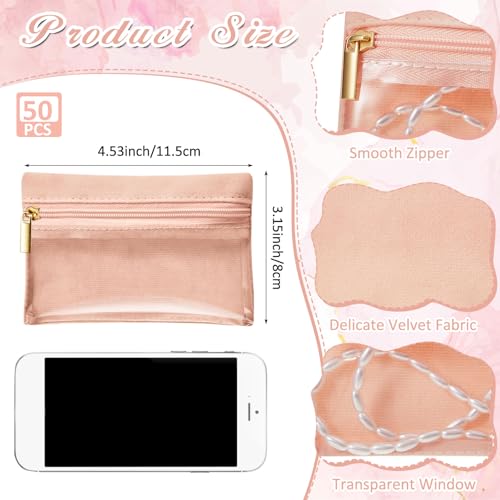 Uiifan Travel Jewelry Organizer Flannel Jewelry Bags Portable Jewelry Pouch with Zipper Pockets for Women Girl Gift - color: Light Pink