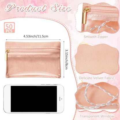 Uiifan Travel Jewelry Organizer Flannel Jewelry Bags Portable Jewelry Pouch with Zipper Pockets for Women Girl Gift - color: Light Pink