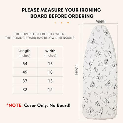 Seiritex Wide Ironing Board Cover and Pad 18 x 49 inch Heat Reflective with Hook and Loop Fasteners, Thick Padding with Elasticized Edges, 3 Layers Iron Board Cover (White) - color: White, size: 18x49