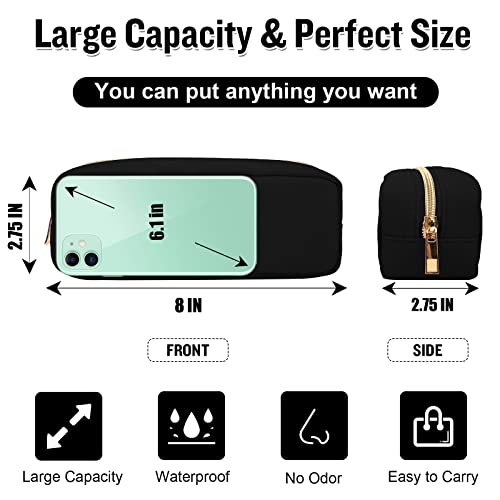 izuzta Nylon Small Makeup Bag Slim Pouch, Preppy Cute Brush Black Cosmetic Zipper Pouch for Purse, Waterproof Travel Toiletry Coin Organizer Women Girls(Black) - color: Black, size: Slim
