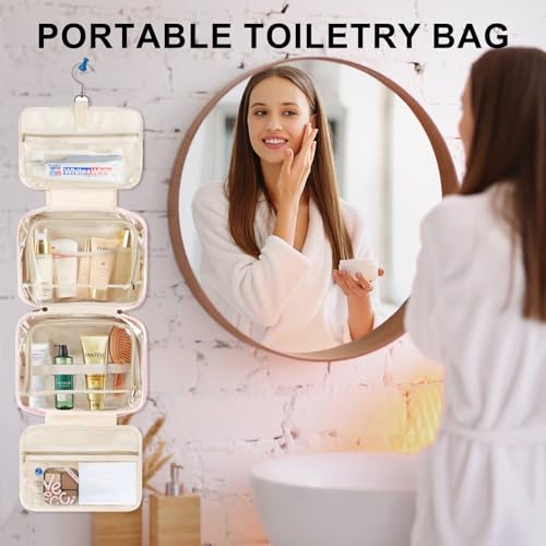 TOPEAST Hanging Toiletry Bag for Women - Travel Toiletry Bag Makeup Bag, Portable Toiletries Cosmetic Bag, Airplane Travel Essentials - Letter W, Blue - color: Blue, style: W