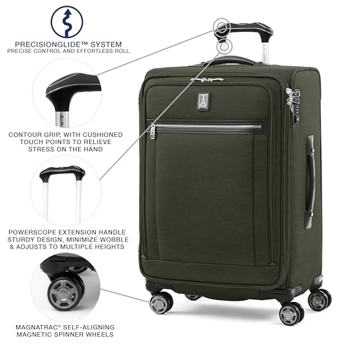Travelpro Platinum Elite Softside Expandable Checked Luggage, 8 Wheel Spinner Suitcase, TSA Lock, Men and Women, Pilot Green, Checked Medium 25-Inch - color: Pilot Green, size: Checked-Medium 25-Inch