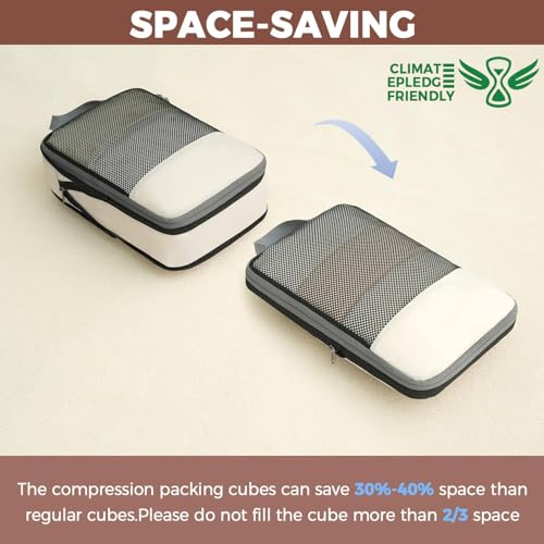 BAGAIL 4 Set/6 Set/8 Set Compression Packing Cubes Travel Accessories Expandable Packing Organizers (Half Mesh, 6-Beige) - color: 6-Beige, style: Half Mesh