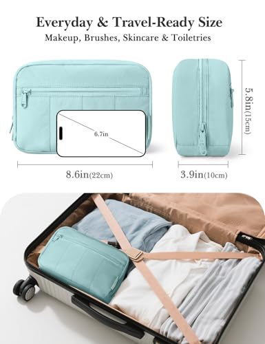Noozion Makeup Bag Travel Toiletry Bag, Puffy Padded Cosmetic Bag for Women, Makeup Organizer Case, Wide-open Pouch Purse, Travel Essentials - color: Dusty Blue-Green
