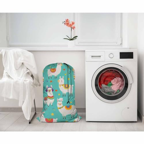 Swono Alpaca Large Dirty Clothes Laundry Bag for Laundry Basket Hamper, Cartoon Llamas Cute Animal Wildlife Machine Washable Dirty Clothes Organizer, 28x40 Inch, Blue - color: Alpaca