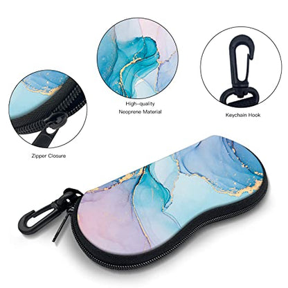 Sunglasses Soft Case with Carabiner Ultra Light Neoprene Zipper Glasses Case - color: Pink Blue Marble