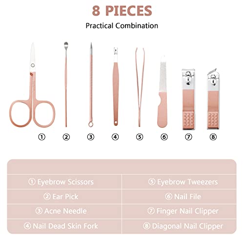 Hanaive 6 Set Manicure Set 48 Pcs Nail Clippers Pedicure Kit Gift for Fathers Day 8 in 1 Stainless Steel Grooming Kit Professional Nail Care Tools with Luxurious Travel Case for Men Women(Rose Gold) - color: Rose Gold
