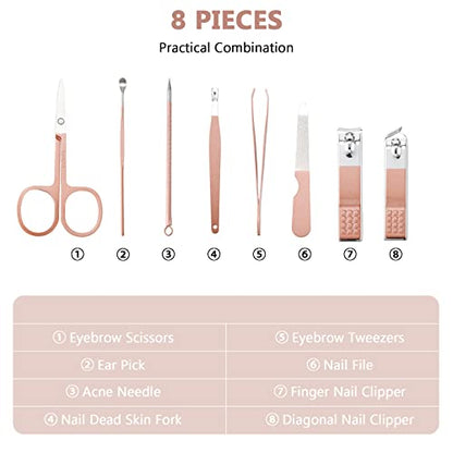 Hanaive 6 Set Manicure Set 48 Pcs Nail Clippers Pedicure Kit Gift for Fathers Day 8 in 1 Stainless Steel Grooming Kit Professional Nail Care Tools with Luxurious Travel Case for Men Women(Rose Gold) - color: Rose Gold