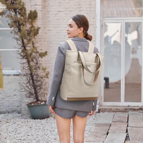 Convertible Laptop Backpack for Women Men Carry on Tote Backpack Teacher Bookbag for College Work Nurse Travel Leisure,16 Inch,Apricot - color: Apricot