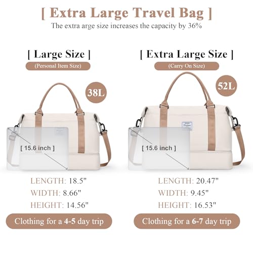 Travel Duffel Bag with Shoes Compartment, Overnight Weekender Bags for Women,Carry on Personal Item Bag，Extra Large - color: A-Beige & Brown, size: Extra Large