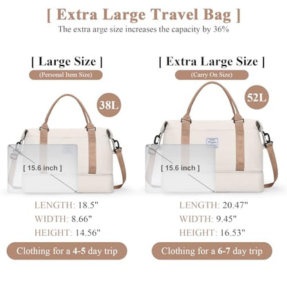 Travel Duffel Bag with Shoes Compartment, Overnight Weekender Bags for Women,Carry on Personal Item Bag，Extra Large - color: A-Beige & Brown, size: Extra Large
